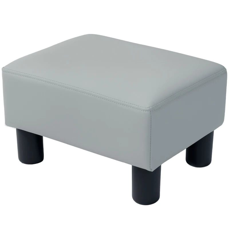 HOMCOM PU Leather Footstool with 4 Plastic Legs, Grey