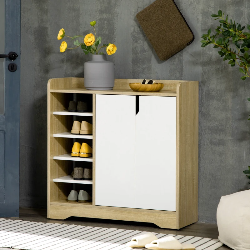 HOMCOM Sapateira Moderna com 2 Portas Prateleiras de Armazenamento para 13 Pares de Sapatos80x30x80xm Madeira e Branco