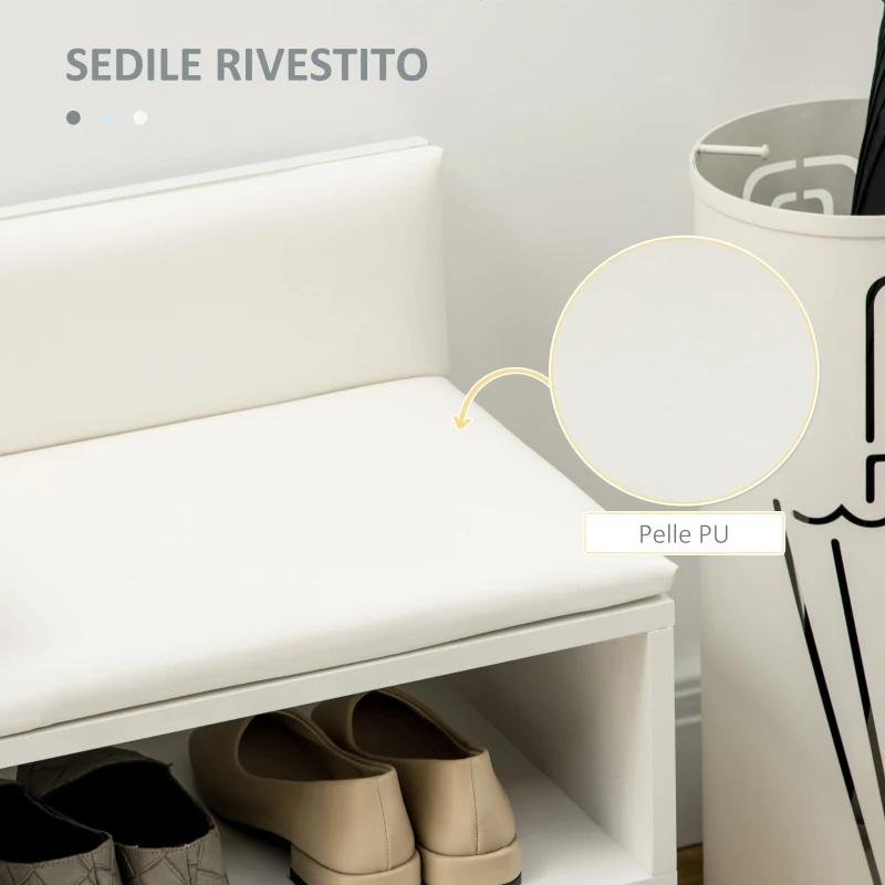 HOMCOM Scarpiera da Ingresso con Seduta Imbottita e Armadietto per 4 Paia di Scarpe, 80x33x49cm, Bianco