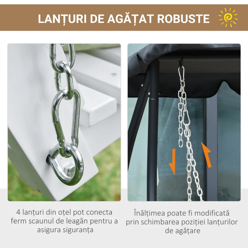 Outsunny Balansoar Suspendat pentru Exterior din Lemn de Brad cu Masă Rabatabilă și Suporturi pentru Pahare, Balansoar de Grădină pentru 2-3 Locuri, Alb