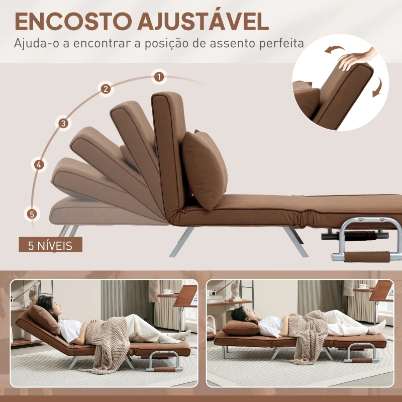 HOMCOM Sofá Cama Individual Sofá Cama Individual Sofá Reclinável com Almofada para Sala Quarto Carga 100 kg 65x69x80 cm Marrom