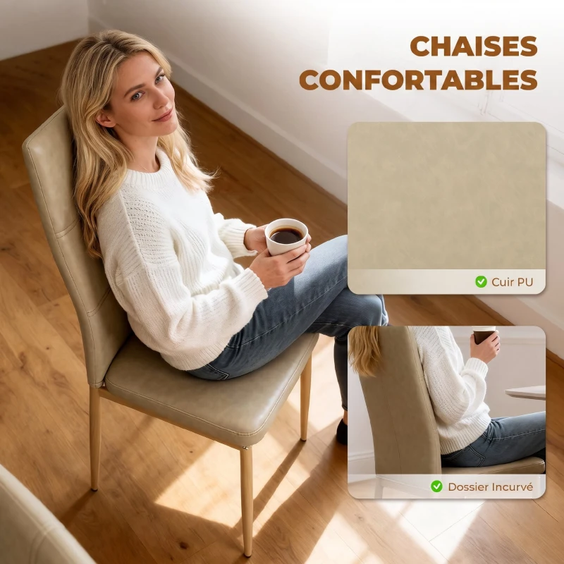 HOMCOM Ensemble Table à Manger avec 4 Chaises en Cuir Synthétique, Plateau Rectangulaire en Verre Trempé, 120x70x75cm, Naturel