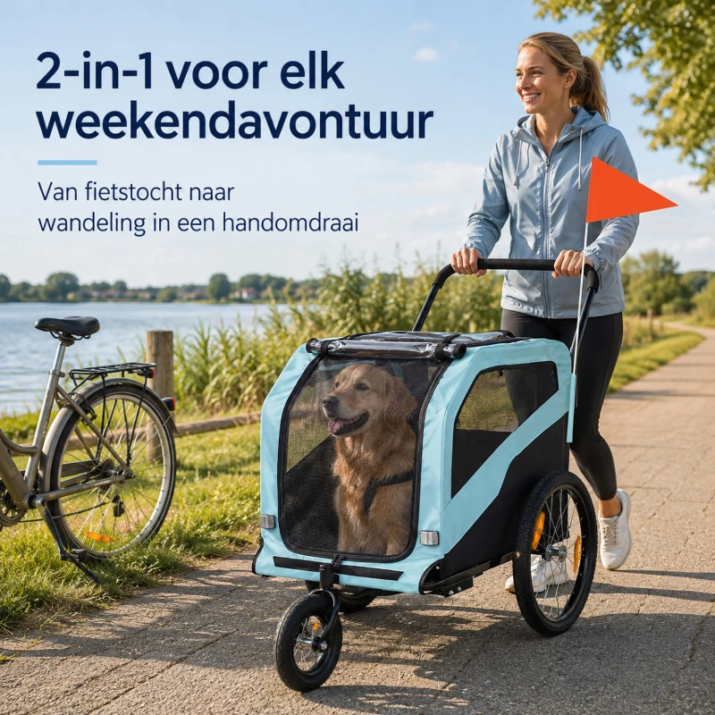 PawHut 2-in-1 Hondenfietskar en Buggy voor Middelgrote Oudere Honden tot 30 kg Lichtblauw