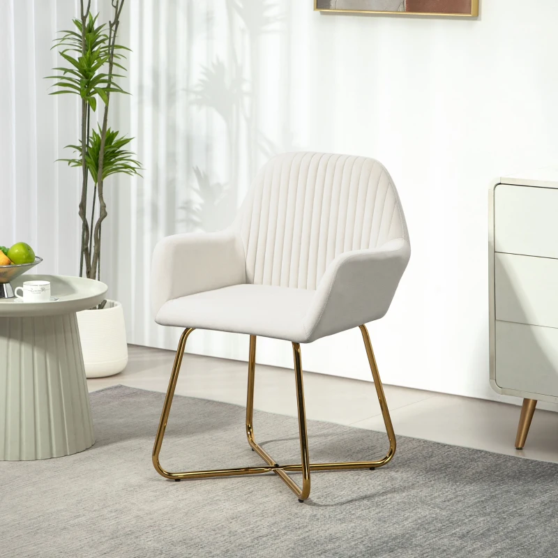 HOMCOM Modern Arm Chair Upholstered Accent Chair with Metal Base for Living Room Cream White