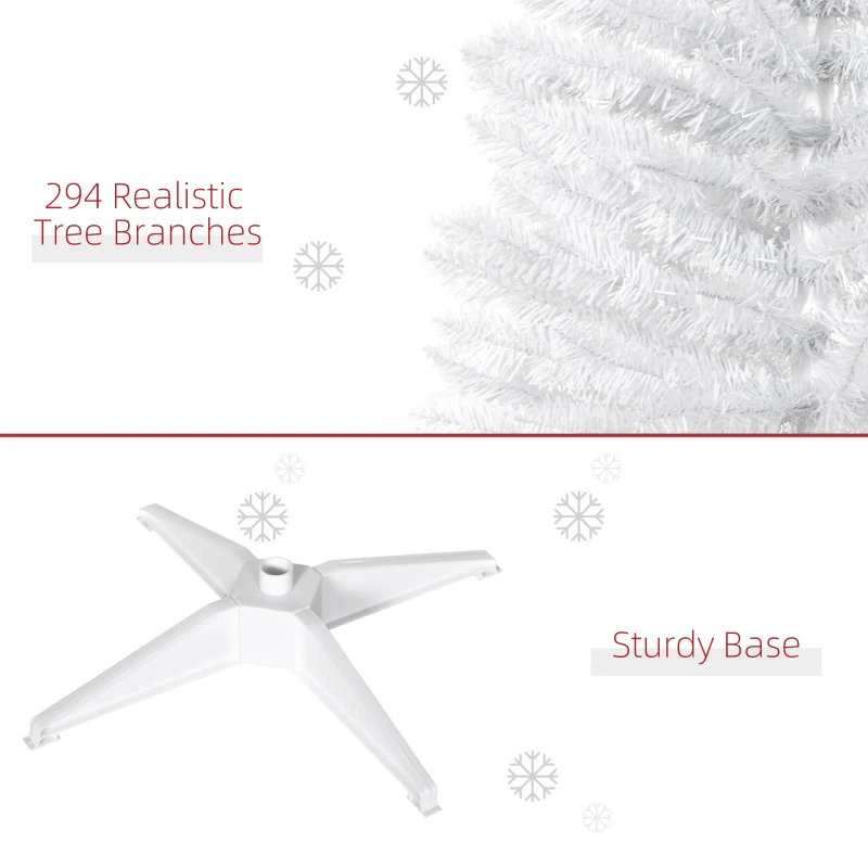 HOMCOM 5ft Artificial Christmas Tree, Pencil Slim Xmas Tree with Study Stand and Realistic Branches, White