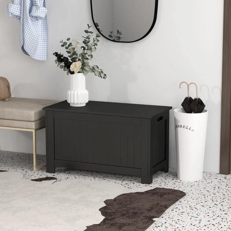 HOMCOM Baú de Armazenamento de Madeira Baú de Arrumação com Dobradiça de Segurança Carga Máxima 20 kg 81x40x46 cm Preto