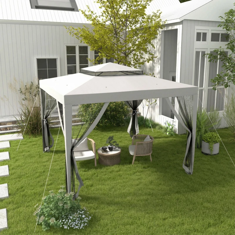 Outsunny Tonnelle barnum de jardin 3L x 3l m avec 4 moustiquaires amovibles - double toit - gris