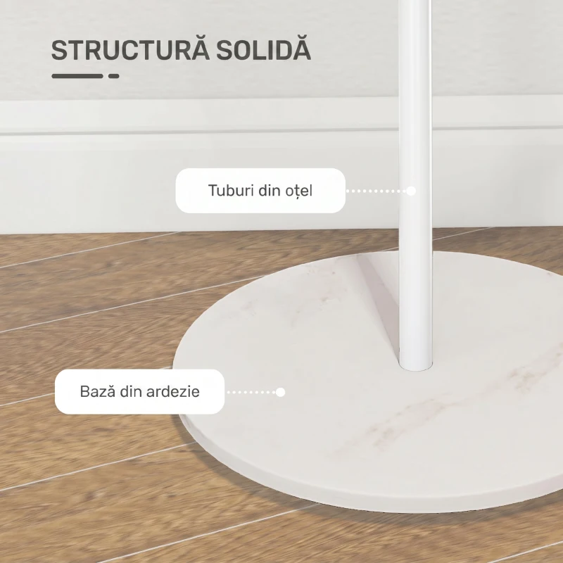 HOMCOM Cuier de podea autoportant cu 6 cârlige tip disc din oțel și bază din ardezie, alb
