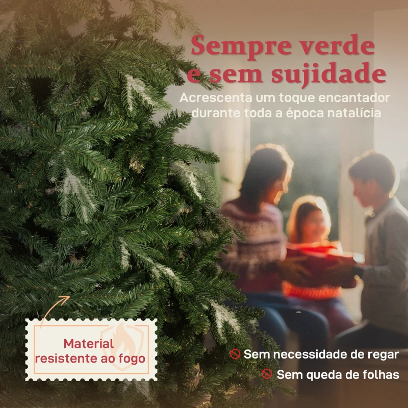 HOMCOM Árvore de Natal Artificial 180 cm Ramos Realistas com Efeito Neve Árvore de Natal com Suporte em Aço Base Dobrável Verde