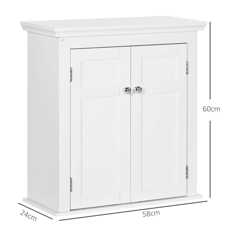 kleankin Armário Casa de Banho de Parede com Prateleiras Ajustáveis e Portas com Fechadura Magnéticas 58x24x60 cm Branco