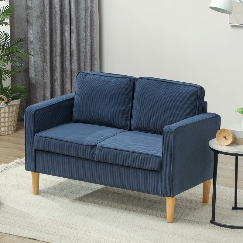 HOMCOM Small Two-Seater Corduroy Sofa - Blue