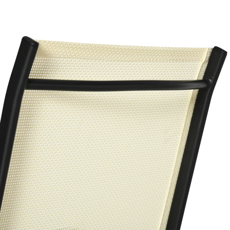 Outsunny Set of 2 Folding Garden Chairs - Metal Frame Outdoor Patio Park Dining Seats with Breathable Mesh Seat, Beige