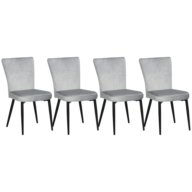 HOMCOM Set van 4 eetkamerstoelen, accentstoelen voor keukens en eetkamers, stoelenset, velourslook, lichtgrijs+zwart