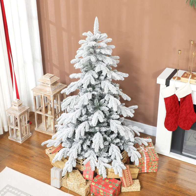 HOMCOM 5ft Super Flocked Christmas Tree - Green/White