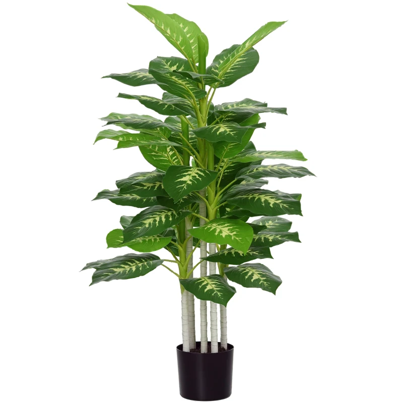 HOMCOM Kunstpflanze, Kunststoff-Pflanze, Zementtopf, Indoor und Outdoor, 120 cm, Grün