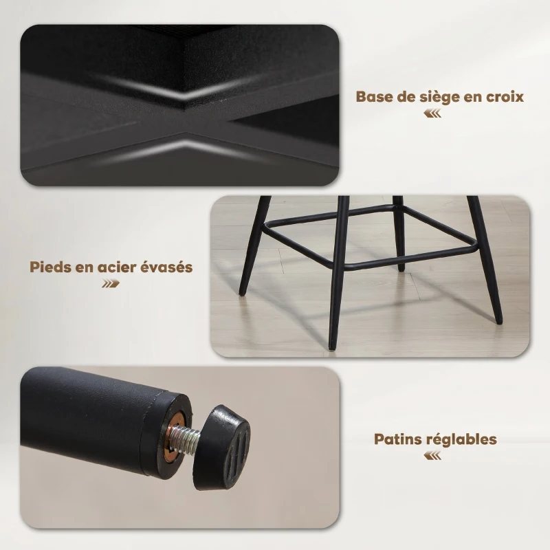 HOMCOM Lot de 2 tabourets de bar en tissu velours côtelé, chaises de bar avec dossier courbé, repose-pieds, 49x52x88cm, beige(m-6)