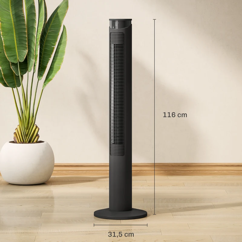 HOMCOM Ventilateur colonne 45W ventilateur tour télécommande, minuterie, oscillant à 70°, mode veille et mode enfants, noir