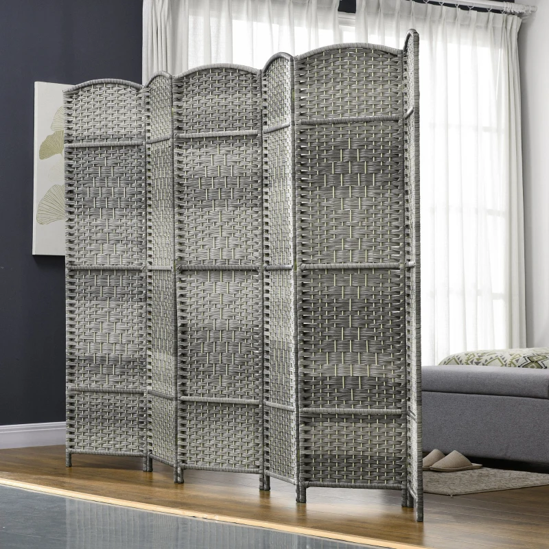 HOMCOM Biombo Dobrável de 6 Painéis Divisor de Ambientes 270x180 cm Ecrã de Privacidade de Polipropileno para Quarto Cinza Misto