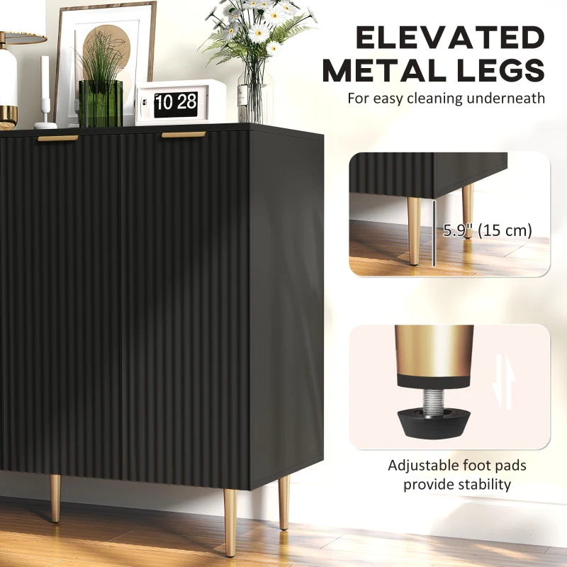 HOMCOM Sideboard Buffet Cabinet, Modern Kitchen Storage Cabinet with Adjustable Shelves and Metal Legs, Black