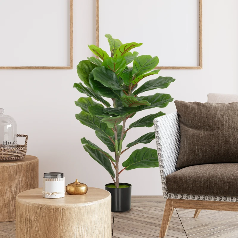 HOMCOM Pianta Finta Ficus Lyrata Alta 80 cm per Interni con Vaso, Decorazione per Casa e Ufficio, Verde
