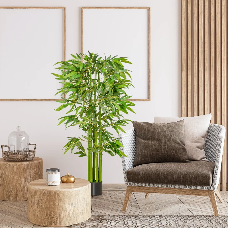 HOMCOM Künstlicher Bambus groß 160 cm Kunstpflanze, Kunstbambus, Plastik Künstliche Pflanzen im Topf, Fake Plant wie echt für Wohnzimmer Schlafzimmer Büro Garten Moderne Dekoration Geschenk