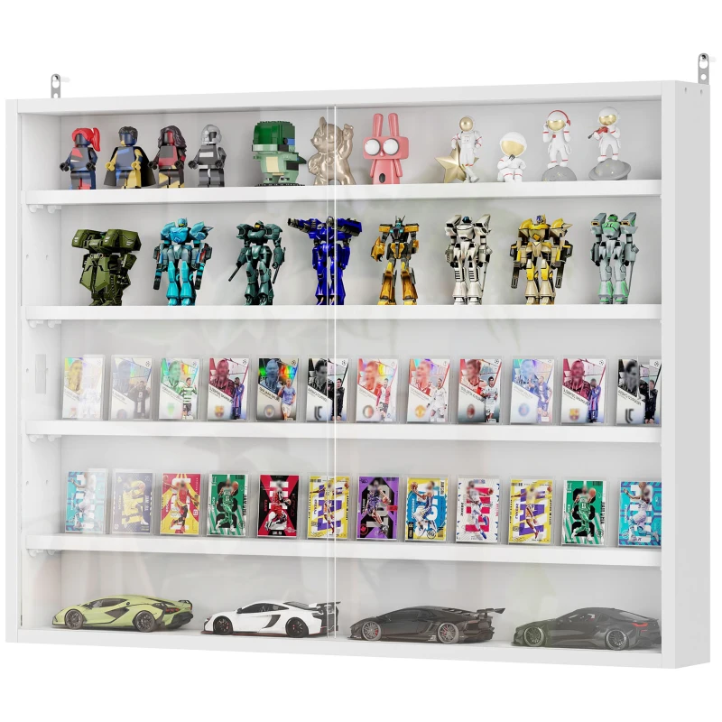 HOMCOM Vitrine murale pour objets de collection 4 étagère réglables en hauteur et 2 portes coulissantes 80 x 9,5 x 60 cm blanc