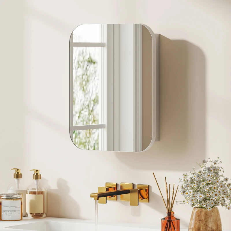 HOMCOM Bathroom Medicine Cabinet with Mirror, Bathroom Wall Cabinet with Adjustable Shelves, Soft Close Hinges, White