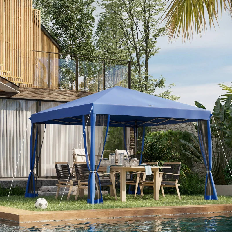 Outsunny Tonnelle pop-up Barnum Pliant Style Colonial 3 x 3 m 4 moustiquaires + Sac de Transport bleu