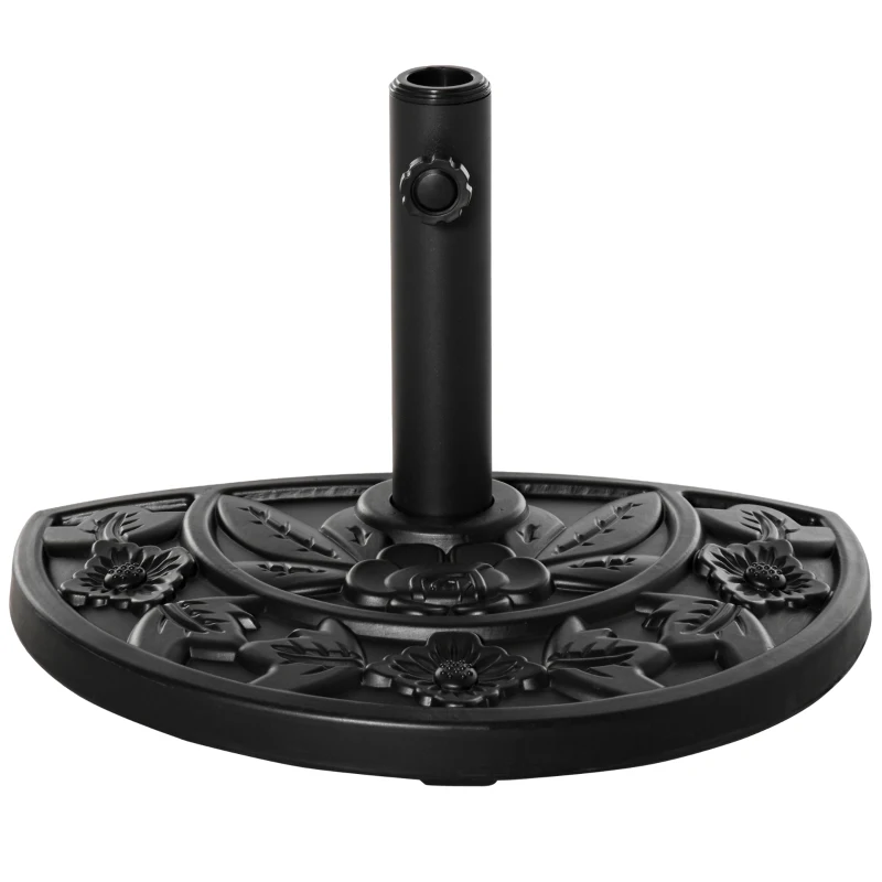 Outsunny Base per Ombrellone Semicircolare da 9 kg in HDPE, Cemento e Metallo con Motivi Floreali, Ø50x32x32 cm, Nero
