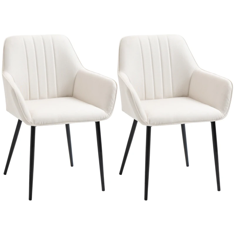 HOMCOM Chaises de Salle à Manger Chaises de Visiteur Design scandinave - Lot de 2 chaises - Pieds effilés métal Noir - Assise Dossier accoudoirs ergonomiques Lin Beige