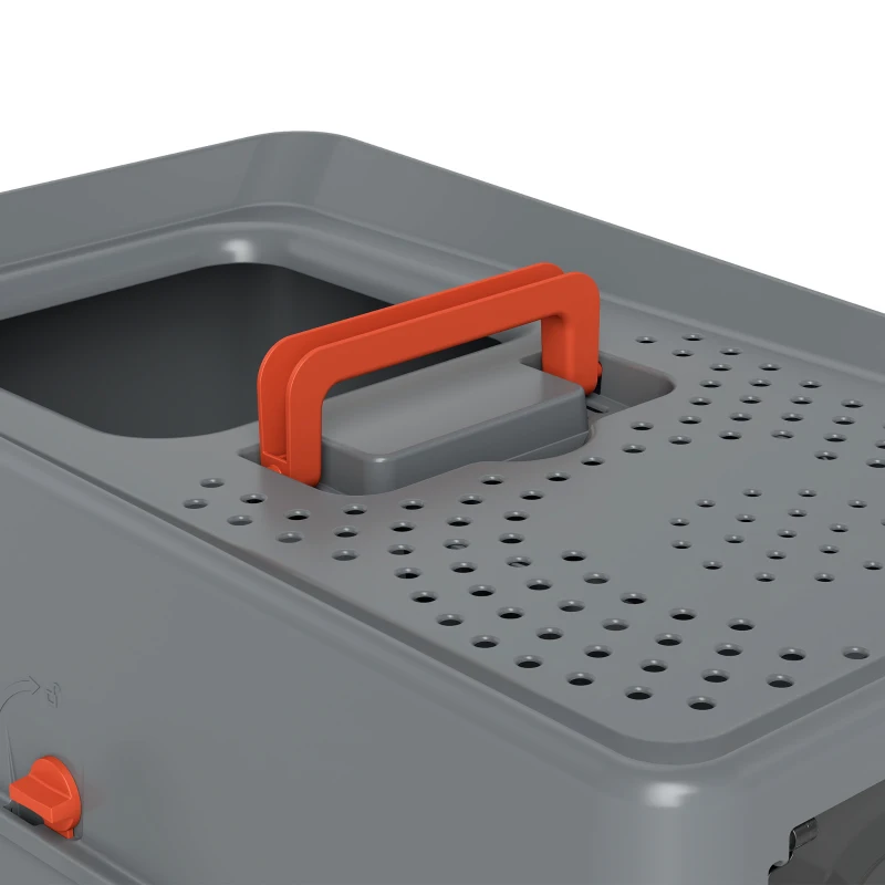 PawHut Stainless Steel Cat Litter Tray with Lid, XL 90L Enclosed Cat Litter Box with Step, Scoop, High Side, Dark Grey