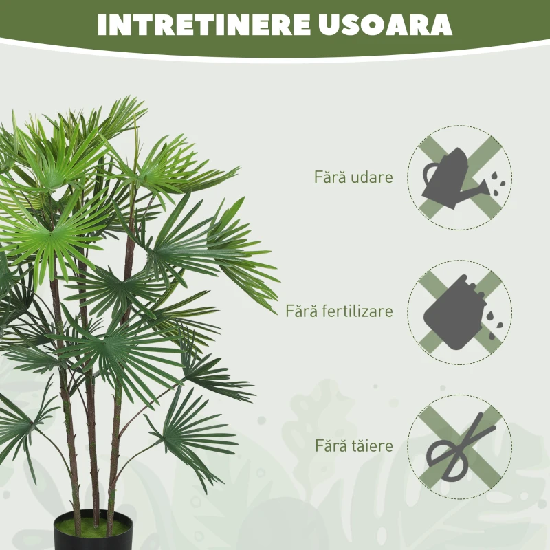 HOMCOM Palmă Artificială de 90 cm cu 24 de Frunze din Plastic Verde cu Ghiveci de Ø16.5x13.5 cm
