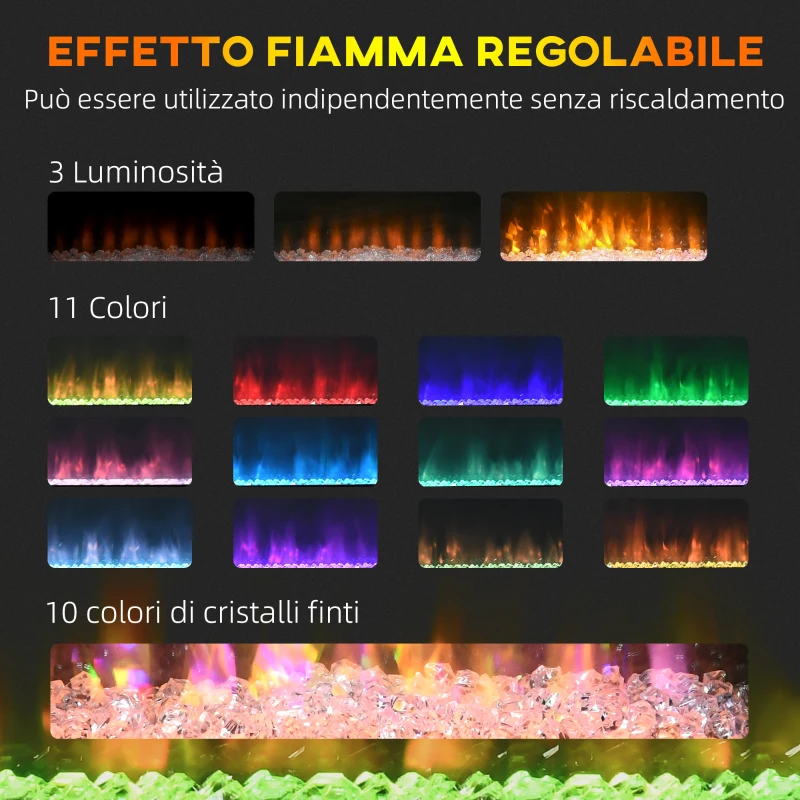 HOMCOM Caminetto Elettrico da Parete a 11 Colori con Spegnimento Automatico e Timer 12h, 98x27x54.5 cm, Bianco
