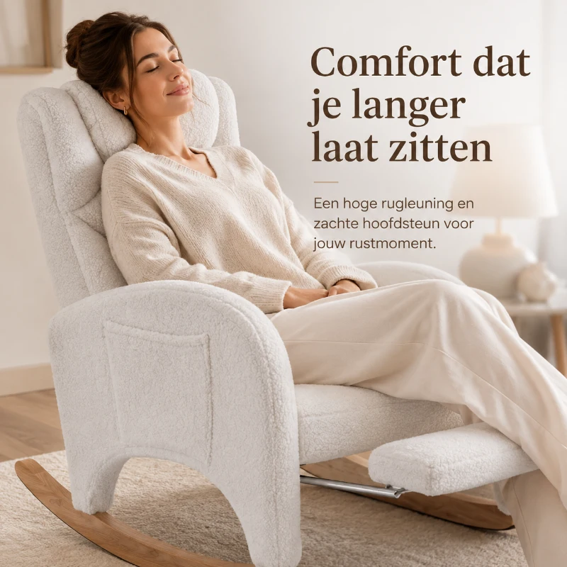 Teddy Schommelstoel met Voetensteun Comfortabele Voedings en Relaxfauteuil met Hoge Rugleuning Wit