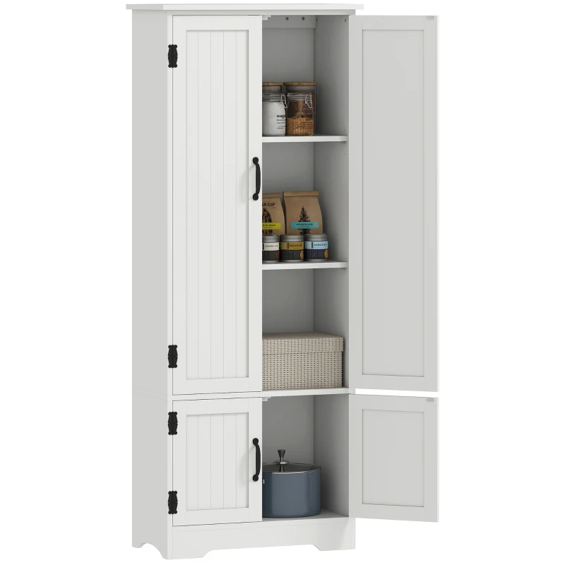 HOMCOM Buffet de cuisine armoire de cuisine contemporaine multi-rangements 2 placards 3 étagères MDF panneaux particules blanc