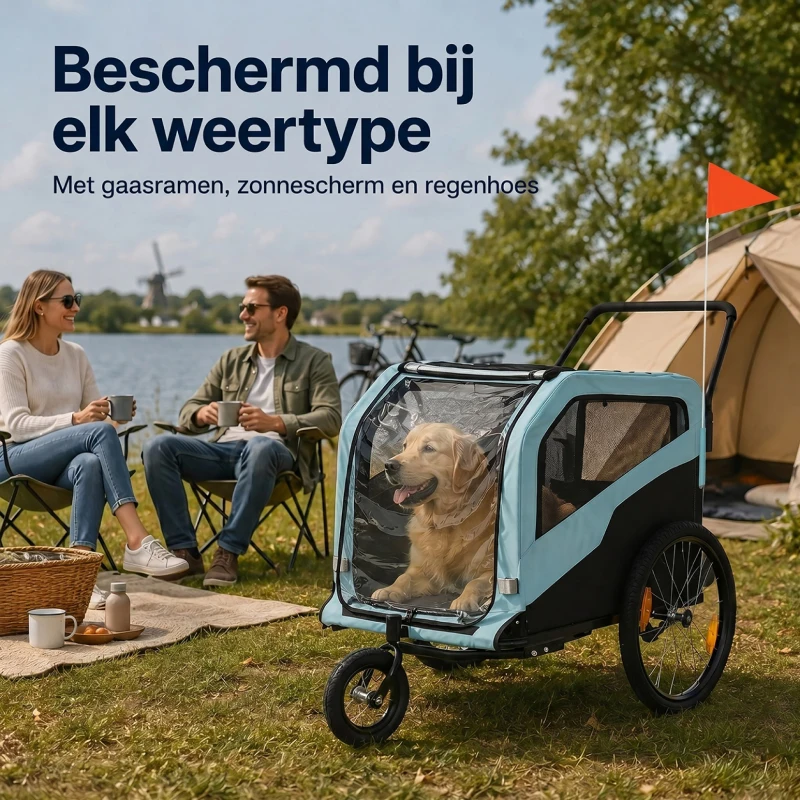 PawHut 2-in-1 Hondenfietskar en Buggy voor Middelgrote Oudere Honden tot 30 kg Lichtblauw
