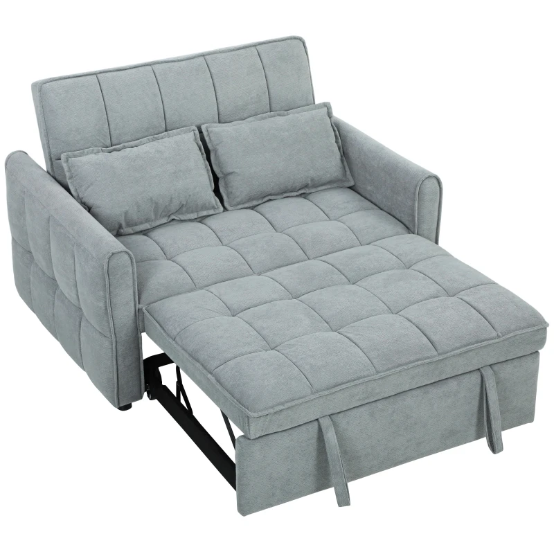 HOMCOM 2 Seater Sofa Bed, 3-in-1 Convertible Sleeper Sofa with Click-clack Adjustable Backrest and 2 Pillows, Grey