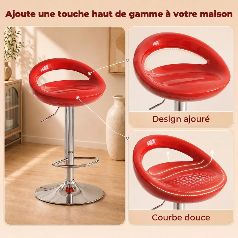 HOMCOM Set 2 Sgabelli da Bar Girevoli con Poggiapiedi, Altezza Regolabile Base in Acciaio Seduta in ABS, Rosso
