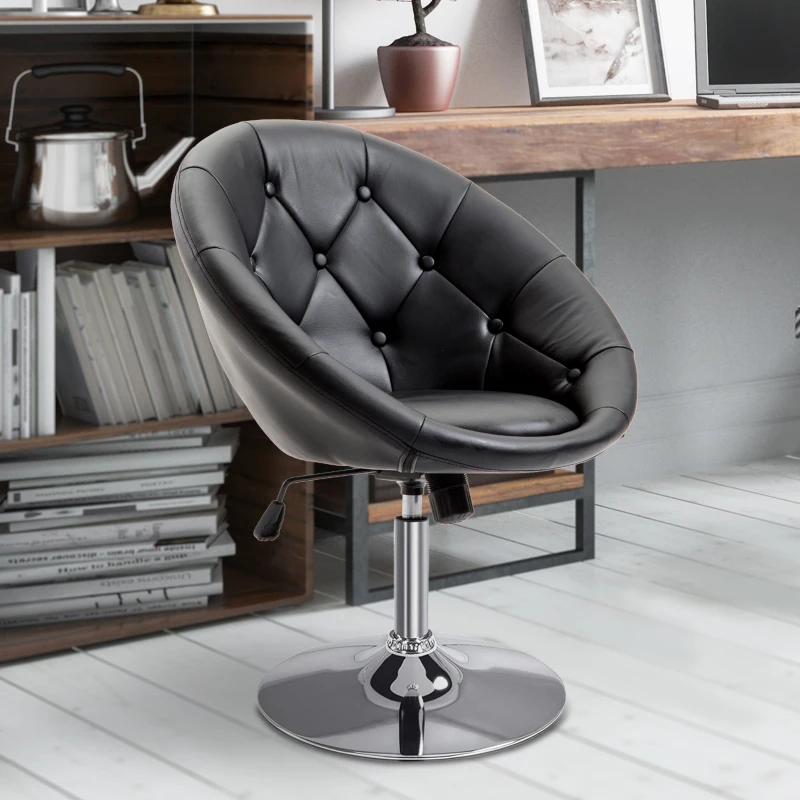 HOMCOM Faux Leather Leisure Chair, Round Tufted Accent Chair, Height Adjustable Counter Chair for Pub, Black