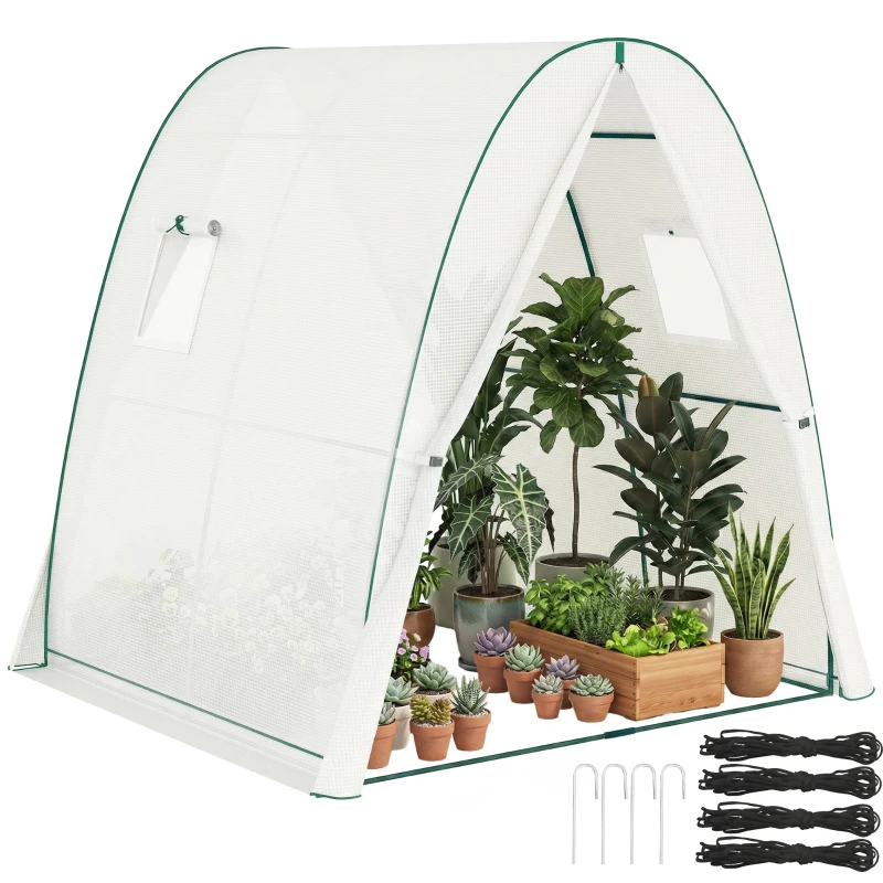 Outsunny Serre de jardin 1,8 x 1,8 x 2 m avec portes enroulables et grandes fenêtres, serre tunnel de jardin, blanc