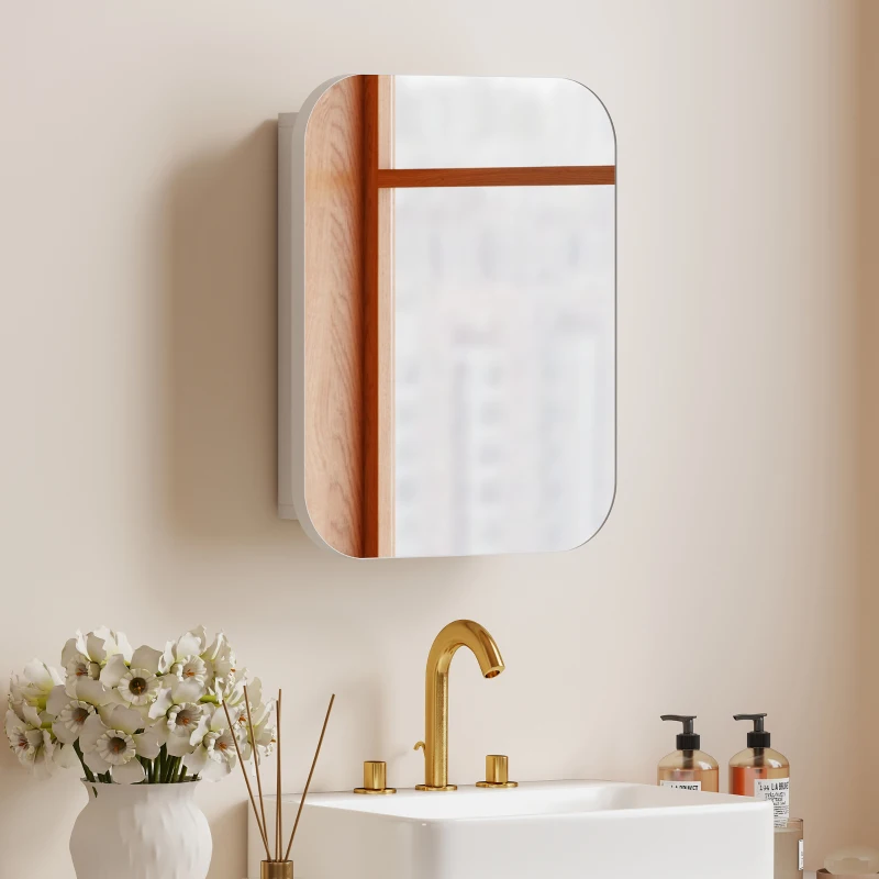 HOMCOM Bathroom Medicine Cabinet with Mirror, Bathroom Wall Cabinet with Adjustable Shelves, Soft Close Hinges, White