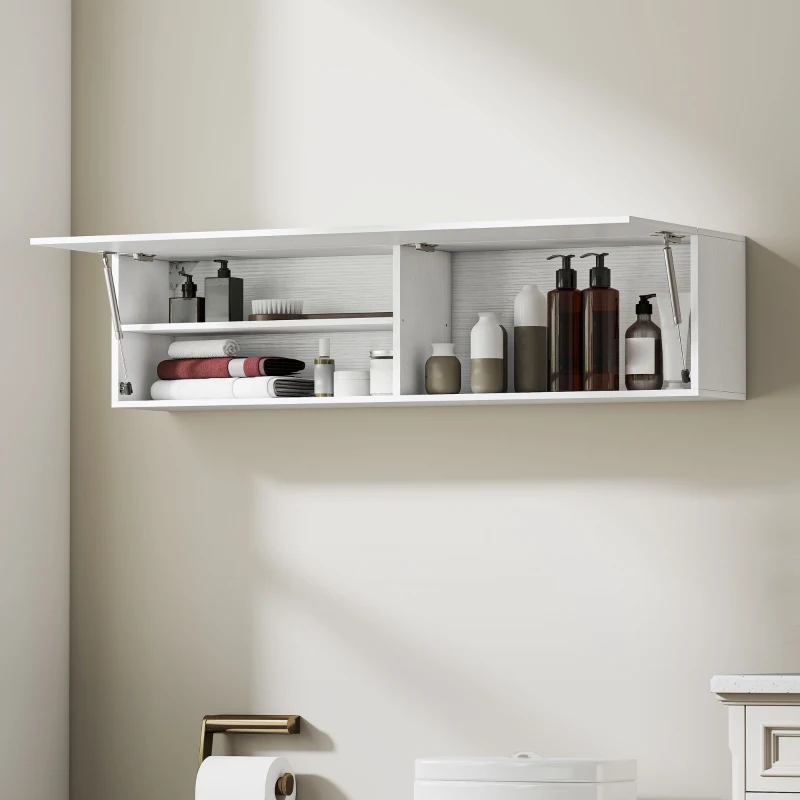 HOMCOM Mobile Bagno a Parete con Anta Ammortizzata, 2 Scomparti e Mensola Regolabile, 120x23x30 cm, Bianco