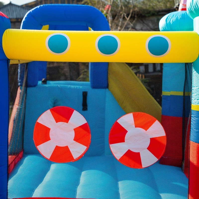 Outsunny Kids Bouncy Castle, 4 in 1 Large Sailboat Style Inflatable House Slide Trampoline Water Pool Climbing Wall with Blower Carrybag for Kids Age 3-8, 2.65 x 2.6 x 2m
