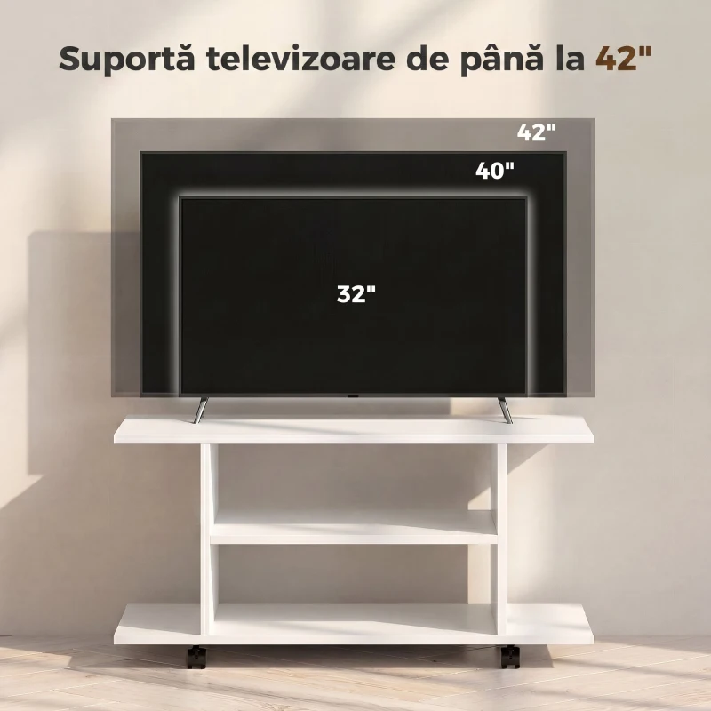 HOMCOM Mobilier Unghiular cu Roți și Rafturi, până la 42", Alb