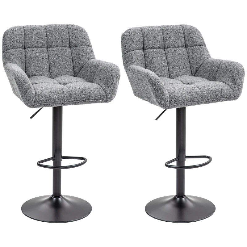 HOMCOM Barkrukken Set van 2 in Retro-Design, verstelbaar, Fleece-look, Grijs + Zwart(m-10)