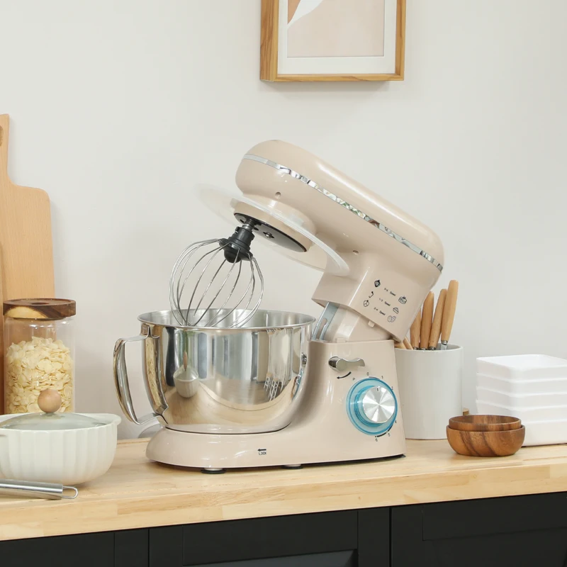 HOMCOM 1300W Kitchen Stand Mixer, with Accessories - Beige