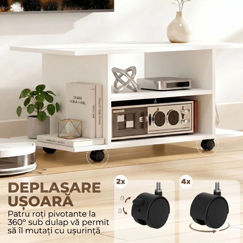HOMCOM Mobilier Unghiular cu Roți și Rafturi, până la 42", Alb