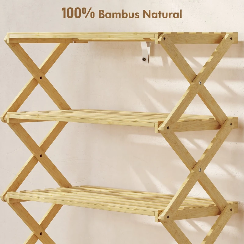HOMCOM Raft pliabil pentru pantofi, 5 niveluri, gata de utilizare, din bambus, 60x29x88 cm, culoare lemn