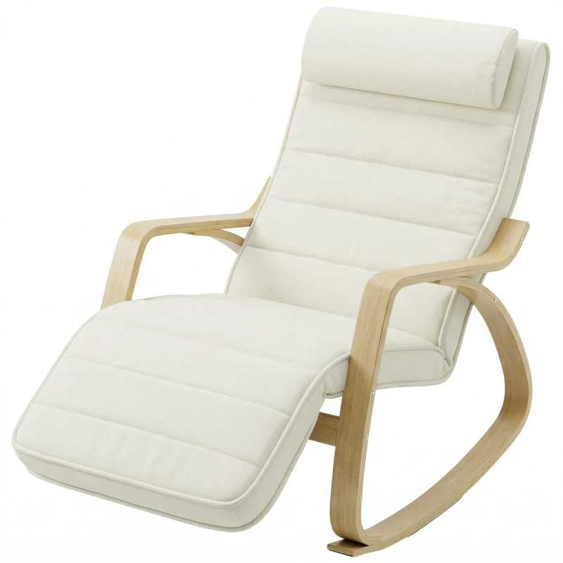 HOMCOM Schaukelstuhl mit Massage, Heizung, Kopfstütze & Fußstütze, Samtbezug, Relaxsessel, Cremeweiß