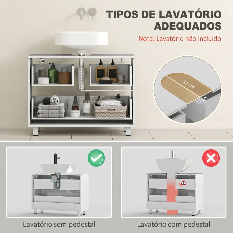 HOMCOM Móvel para Lavatório Pousar com 2 Gavetas para Lavatório sem Pedestal 80x30x60 cm Branco